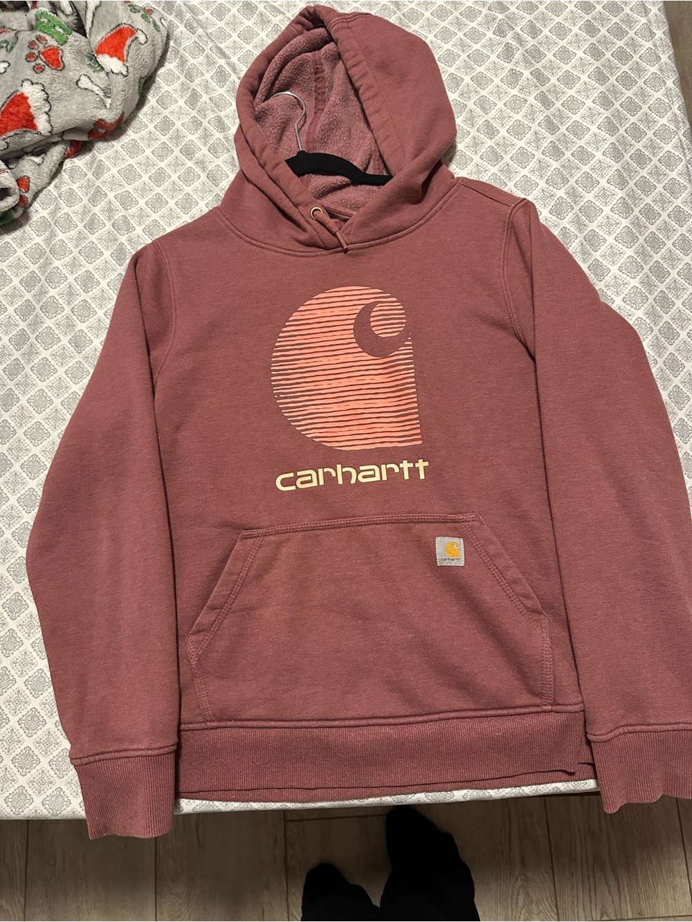 Carhartt Dusty Rose Pullover Hoodie with Striped Accent